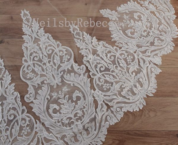 1 tier sequins lace royal wedding veil, sparking sequin lace cathedral veil R207G, shine sequin lace royal/cathedral veil - Image 7