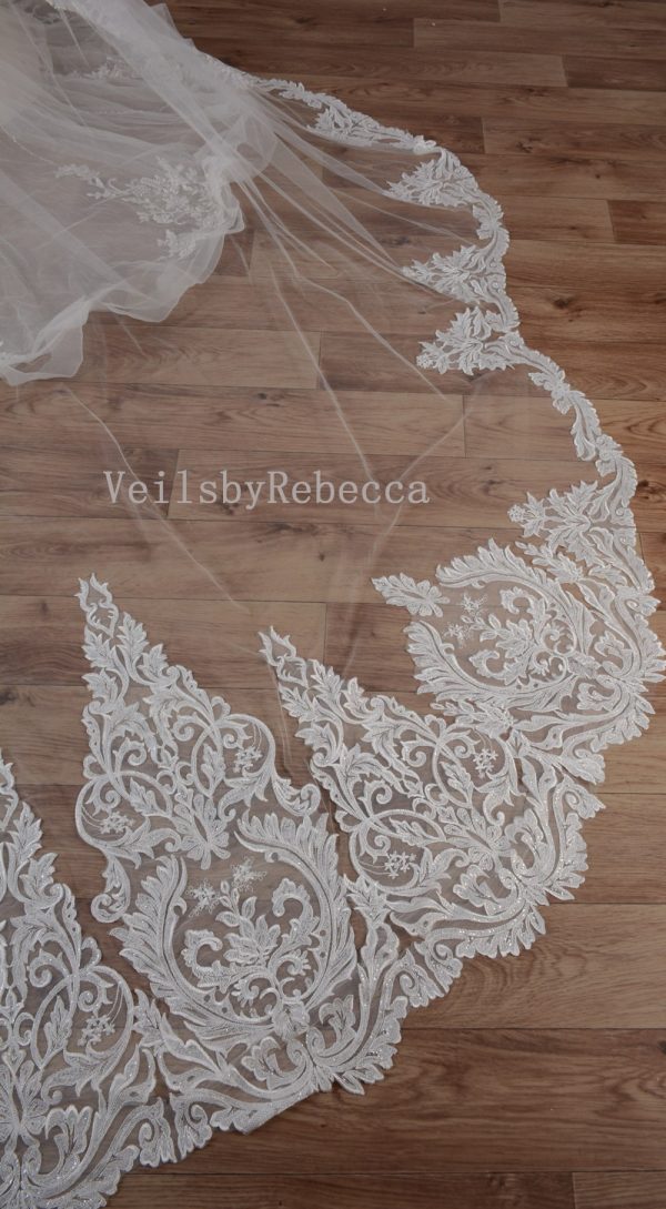 1 tier sequins lace royal wedding veil, sparking sequin lace cathedral veil R207G, shine sequin lace royal/cathedral veil - Image 6