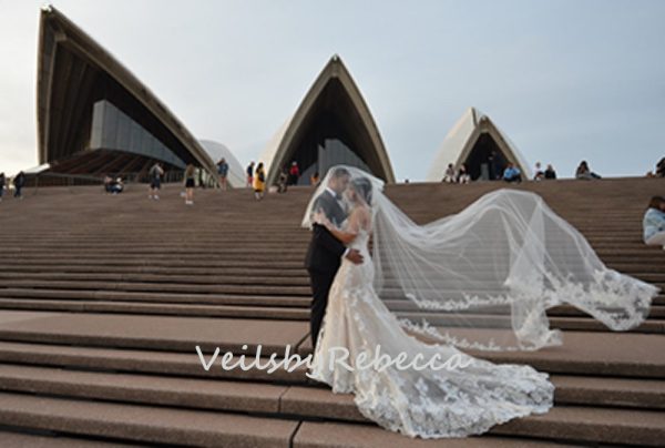 Il Fullxfull.2398960354 Gn4t.jpg 2 tiers sequins wedding veil cathedral, Dramatic scattered floral lace applique cathedral veil,Royal beading lace veil V902B - Image 4