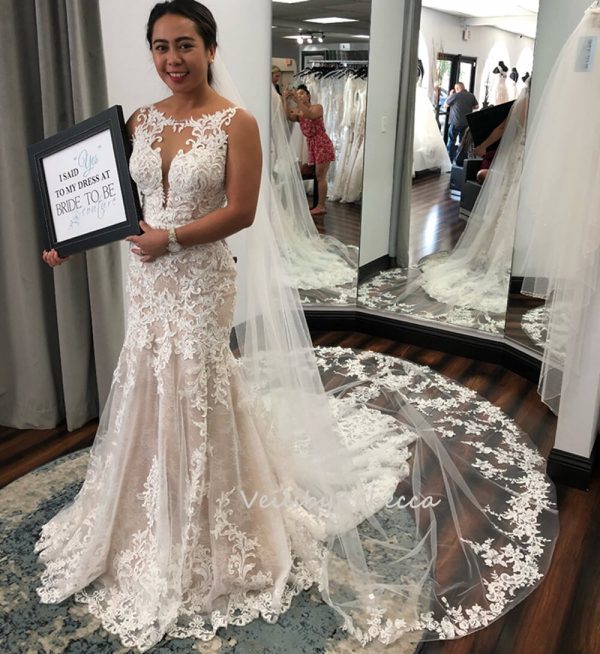 Il Fullxfull.2399015526 3wbe.jpg 2 tiers sequins wedding veil cathedral, Dramatic scattered floral lace applique cathedral veil,Royal beading lace veil V902B - Image 6