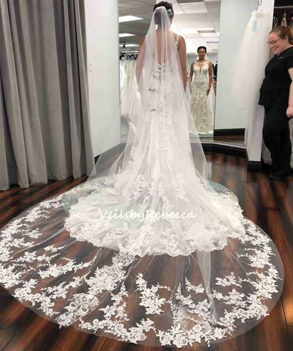 Il Fullxfull.2399016252 Qpf6.jpg 2 tiers sequins wedding veil cathedral, Dramatic scattered floral lace applique cathedral veil,Royal beading lace veil V902B - Image 5