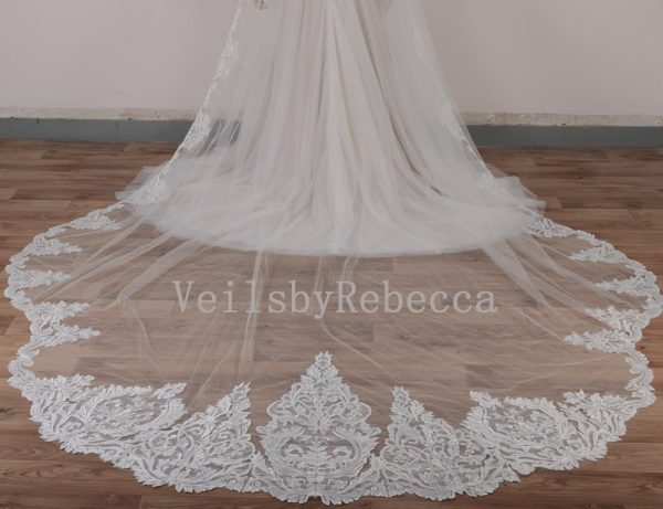 1 tier sequins lace royal wedding veil, sparking sequin lace cathedral veil R207G, shine sequin lace royal/cathedral veil - Image 2