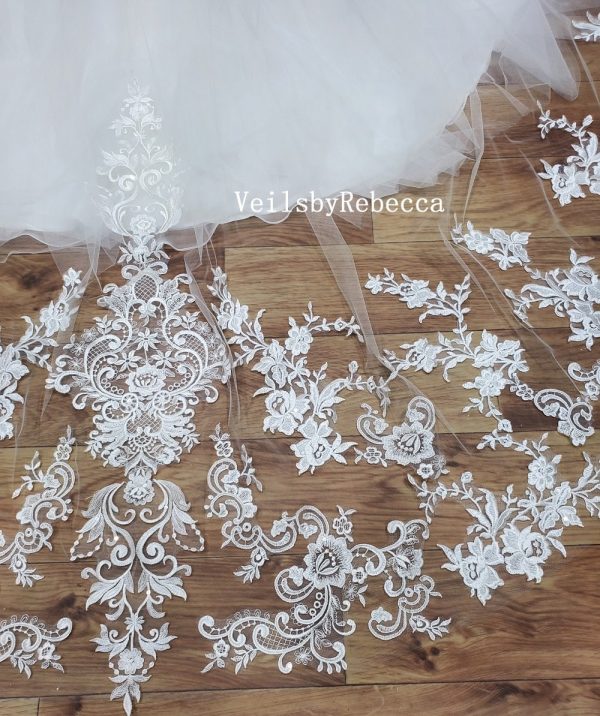 Sequin lace cathedral veil,beading lace wedding veil cathedral,wedding veil cathedral lace,Royal sequin lace veil,floral lace cathedral veil - Image 7