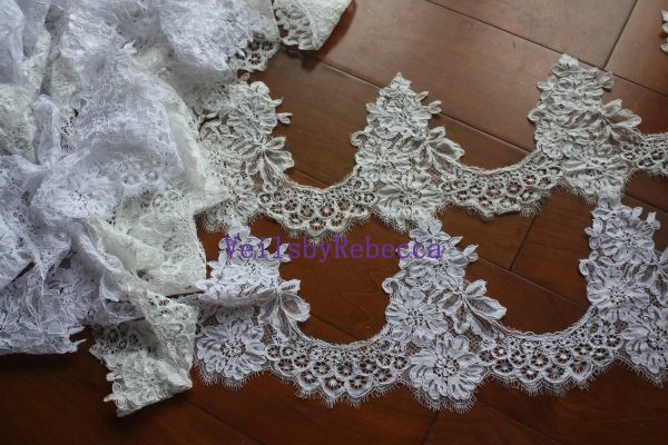 1 tier partial cathedral lace veil,lace cathedral veil, cathedral wedding veil,lace halfway cathedral wedding veil,Long Lace Veil V626 - Image 3