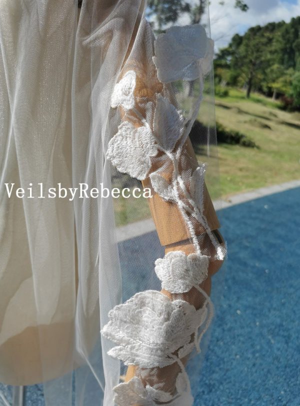 Il Fullxfull.3603935568 3dtc.jpg 1 tier Big floral lace wedding veil, lace cathedral chapel royal veil R269,vintage lace cathedral veil, floral long lace veil - Image 4
