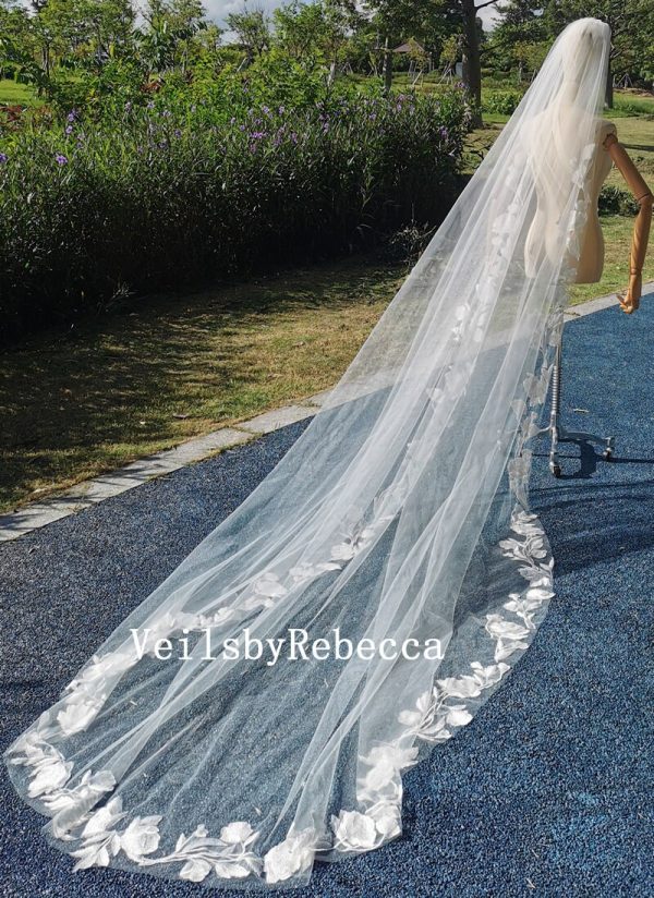 Il Fullxfull.3603937628 Hzsu.jpg 1 tier Big floral lace wedding veil, lace cathedral chapel royal veil R269,vintage lace cathedral veil, floral long lace veil - Image 2