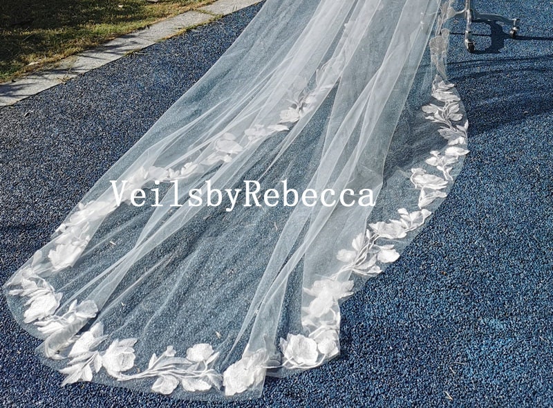 Il Fullxfull.3651556783 P7dh.jpg 1 tier Big floral lace wedding veil, lace cathedral chapel royal veil R269,vintage lace cathedral veil, floral long lace veil - Image 1