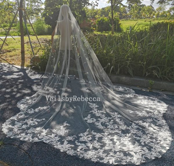 Il Fullxfull.3907390874 Fnhn.jpg Sequins floral lace wedding veil, lace bridal veil cathedral, wedding veil cathedral lace, Royal lace veil, floral lace bridal veil R239 - Image 5