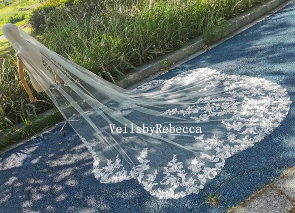 Il Fullxfull.3954887163 Ai12.jpg Sequins floral lace wedding veil, lace bridal veil cathedral, wedding veil cathedral lace, Royal lace veil, floral lace bridal veil R239 - Image 4