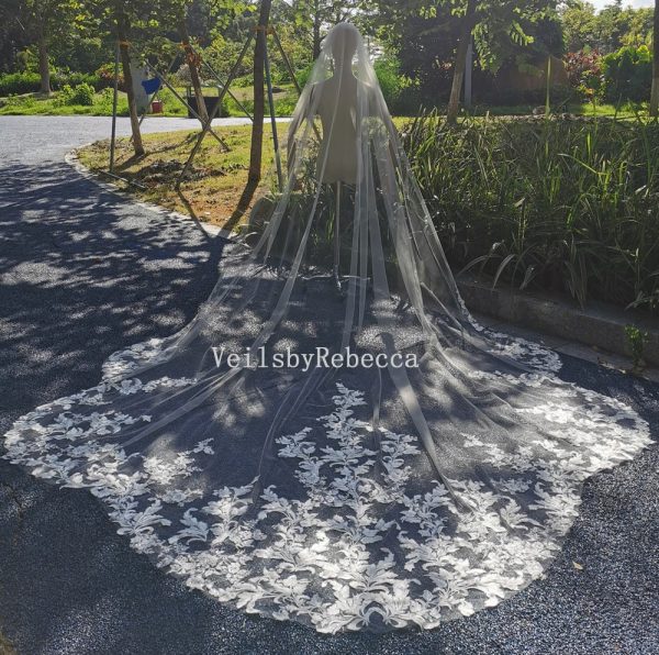 Il Fullxfull.3954887165 Knkl.jpg Sequins floral lace wedding veil, lace bridal veil cathedral, wedding veil cathedral lace, Royal lace veil, floral lace bridal veil R239 - Image 2