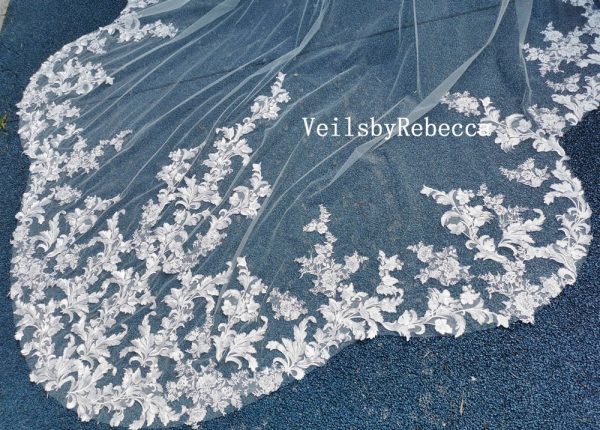 Il Fullxfull.3954887167 Ha0y.jpg Sequins floral lace wedding veil, lace bridal veil cathedral, wedding veil cathedral lace, Royal lace veil, floral lace bridal veil R239 - Image 3