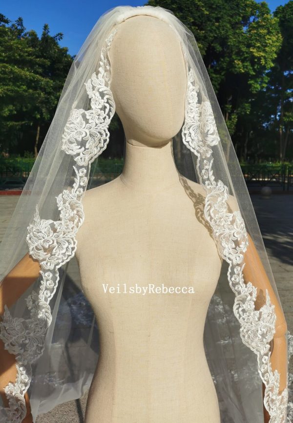 Sequins floral lace royal wedding veil, wedding veil cathedral lace, lace bridal veil cathedral, floral lace bridal veil R288 - Image 6
