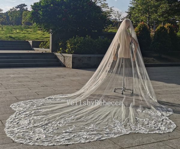 Sequins floral lace royal wedding veil, wedding veil cathedral lace, lace bridal veil cathedral, floral lace bridal veil R288 - Image 2