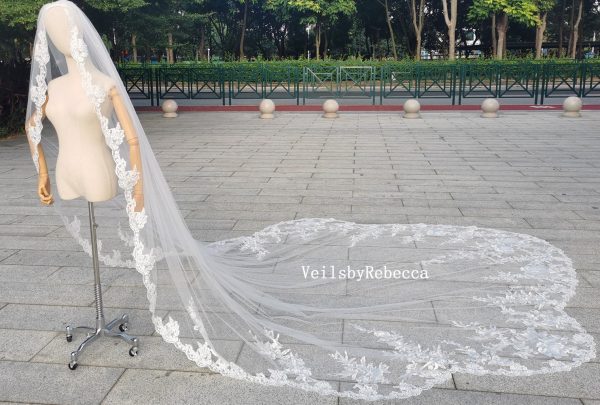 Sequins floral lace royal wedding veil, wedding veil cathedral lace, lace bridal veil cathedral, floral lace bridal veil R288 - Image 8