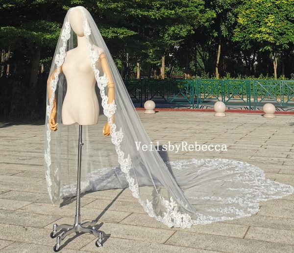 Sequins floral lace royal wedding veil, wedding veil cathedral lace, lace bridal veil cathedral, floral lace bridal veil R288 - Image 4