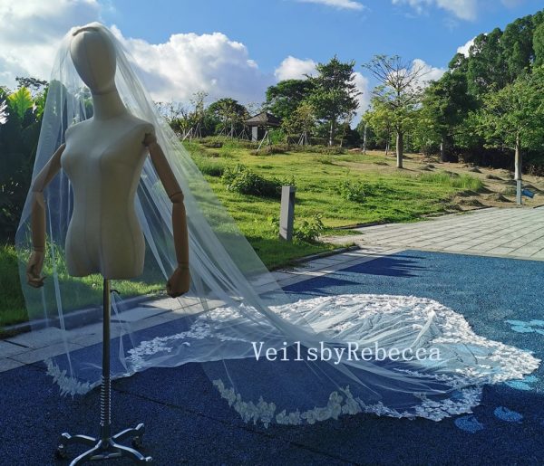 Floral lace wedding veil, royal lace wedding veil, cathedral lace veil, floral lace bridal veil R268 - Image 6