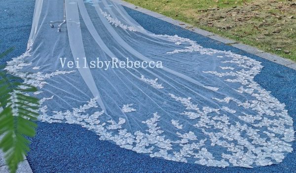 Floral lace wedding veil, royal lace wedding veil, cathedral lace veil, floral lace bridal veil R268 - Image 5