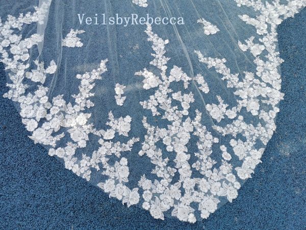 Floral lace wedding veil, royal lace wedding veil, cathedral lace veil, floral lace bridal veil R268 - Image 2