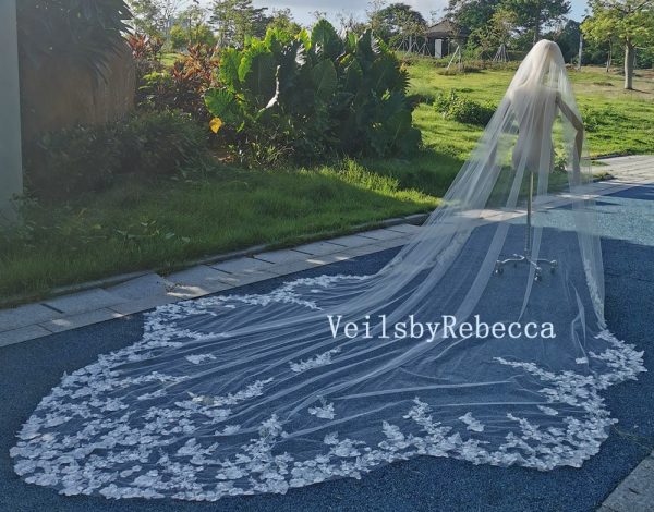 Floral lace wedding veil, royal lace wedding veil, cathedral lace veil, floral lace bridal veil R268 - Image 3