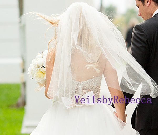 Scattered rhinestone wedding veil, soft crystals wedding veil for bridal, simple wedding veil crystal bridal veil, ivory wedding veil V600C - Image 5