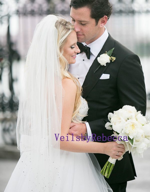 Scattered rhinestone wedding veil, soft crystals wedding veil for bridal, simple wedding veil crystal bridal veil, ivory wedding veil V600C - Image 7