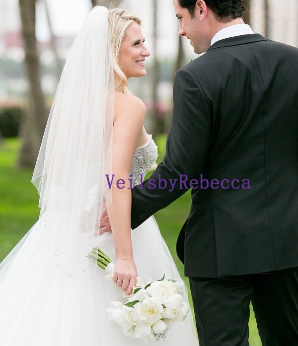 Scattered rhinestone wedding veil, soft crystals wedding veil for bridal, simple wedding veil crystal bridal veil, ivory wedding veil V600C - Image 4