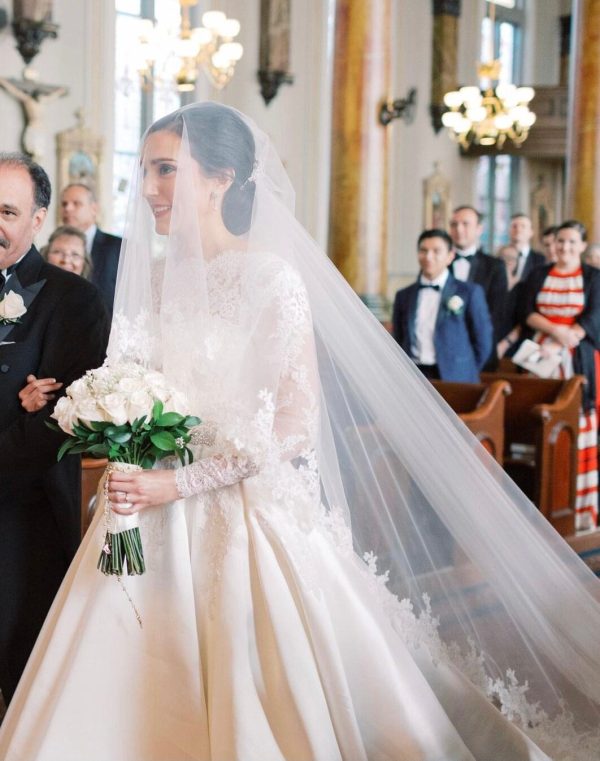 2 tiers lace chapel wedding veil,drop floating lace veil in chapel, 2 tier blusher cathedral veil, floral lace applique bridal veil R260 - Image 4