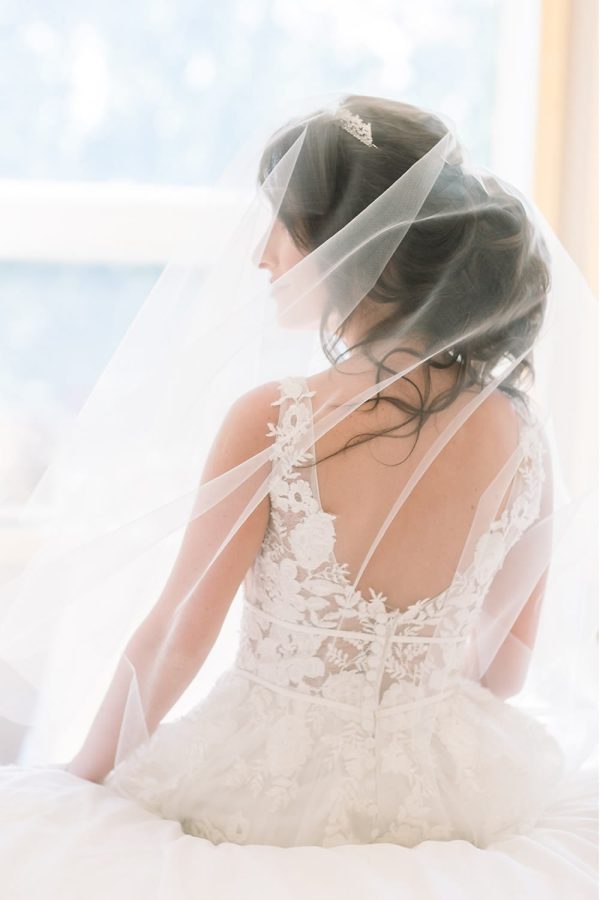 Sparking lace drop wedding veil, 2 tiers sequins floral lace applique veil, 2 tiers blusher cathedral veil, floral lace cathedral veil R223 - Image 2