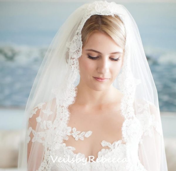 Il Fullxfull.5659434446 5znk.jpg 1 tier cathedral Spanish Mantilla Catholic wedding veil, 1st Communion Mantilla bridal Veil V621L - Image 7