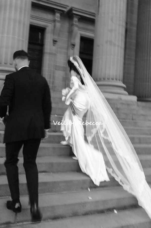 1 tier French Chantilly Cathedral Mantilla Wedding Veil, Ivory Spanish Wedding Veil ,Chantilly Lace 1st Communion Mantilla Wedding Veil V666 - Image 7