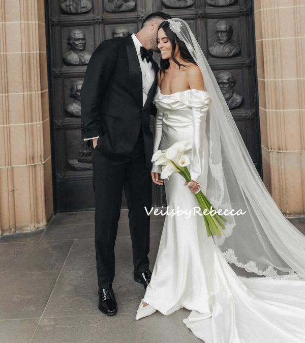 1 tier French Chantilly Cathedral Mantilla Wedding Veil, Ivory Spanish Wedding Veil ,Chantilly Lace 1st Communion Mantilla Wedding Veil V666 - Image 2