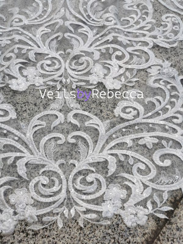 Il Fullxfull.5879381656 7ksh.jpg 1 tier sequins embroidery lace cathedral wedding veil, ivory Royal lace wedding veil, sparking sequins vintage lace bridal veil R238 - Image 7