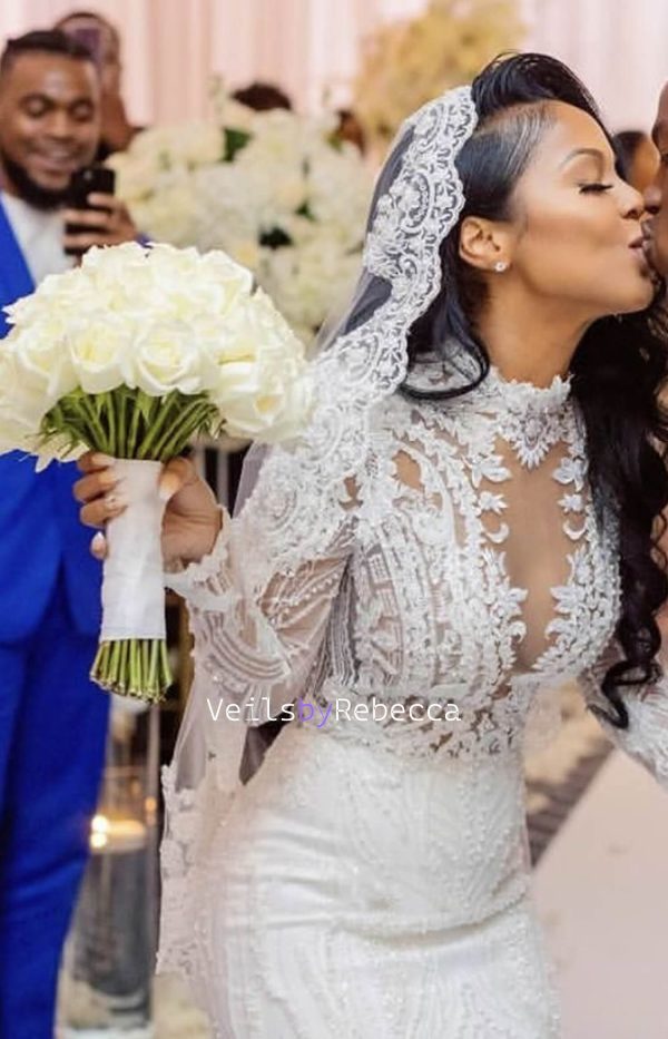 1 tier cathedral Mantilla Lace Veil,Lace 1st Communion Mantilla Veil in Cathedral, Catholic Lace Mantilla Wedding Veil Bridal Veil V657 - Image 9