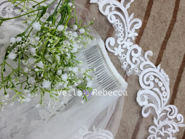 2 detachable tiers sparking sequins vines lace appliques short fingertip wedding veil S474 - Image 8