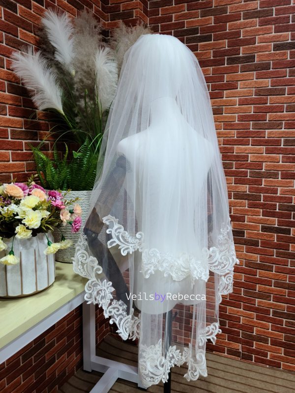 2 detachable tiers sparking sequins vines lace appliques short fingertip wedding veil S474 - Image 6