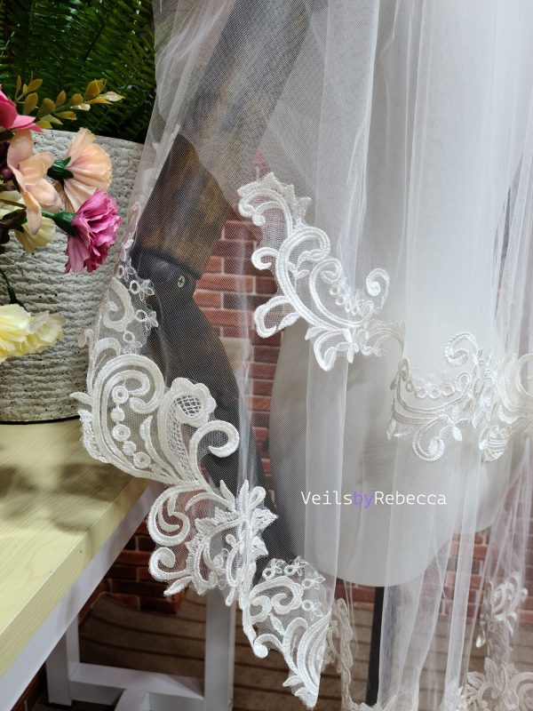 2 detachable tiers sparking sequins vines lace appliques short fingertip wedding veil S474 - Image 7