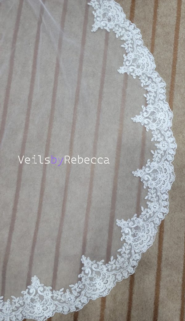 1 tier fingertip embroidery lace trim 1st Communion Catholic religious Spanish Mantilla bridal veil,scalloped embroidery Lace edge Veil S475 - Image 7