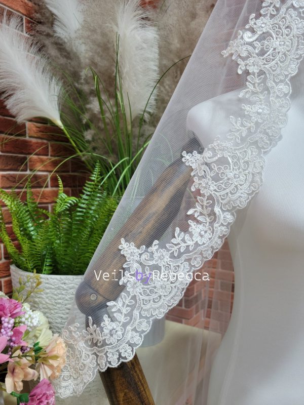 1 tier fingertip embroidery lace trim 1st Communion Catholic religious Spanish Mantilla bridal veil,scalloped embroidery Lace edge Veil S475 - Image 2