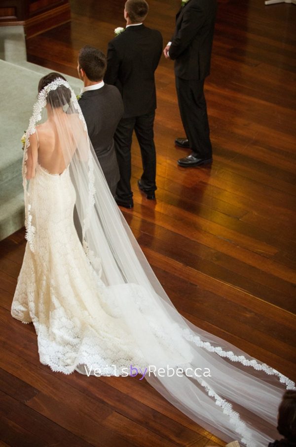 1 tier cathedral French Alencon eyelash lace Spanish Mantilla Veil, 1st Communion Catholic Mantilla lace Wedding Veil V630 - Image 6