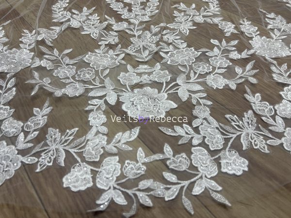 1 tier sequins floral vines embroidery lace cathedral wedding veil, sparking scattered sequins vines floral lace appliques bridal veil S466 - Image 5