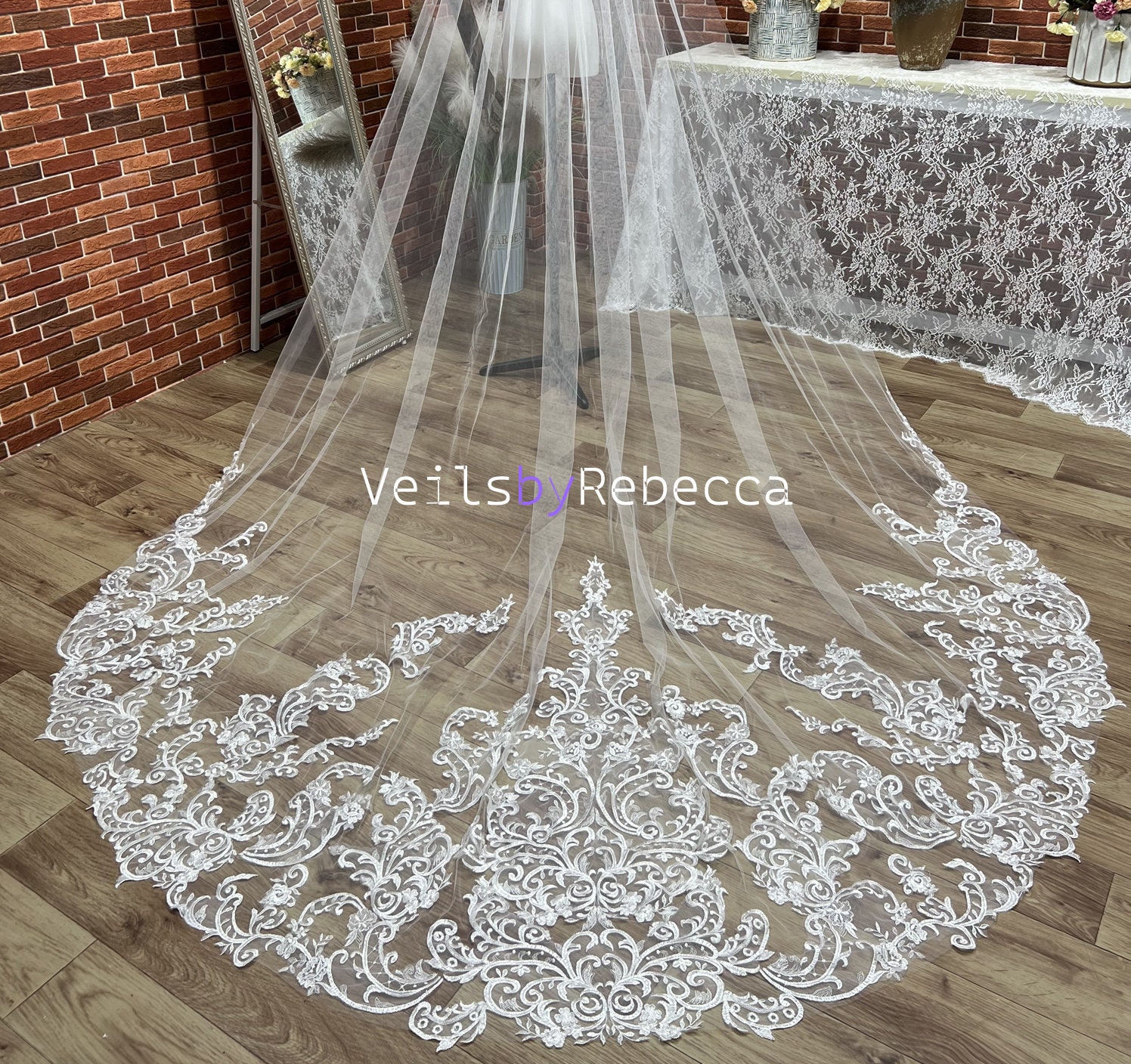 Il Fullxfull.5927466529 56z8.jpg 1 tier sequins embroidery lace cathedral wedding veil, ivory Royal lace wedding veil, sparking sequins vintage lace bridal veil R238 - Image 1