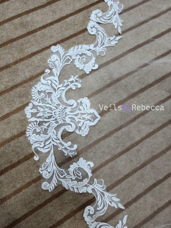 1 tier ivory soft tulle vintage lace bottom cathedral wedding veil S460 - Image 3