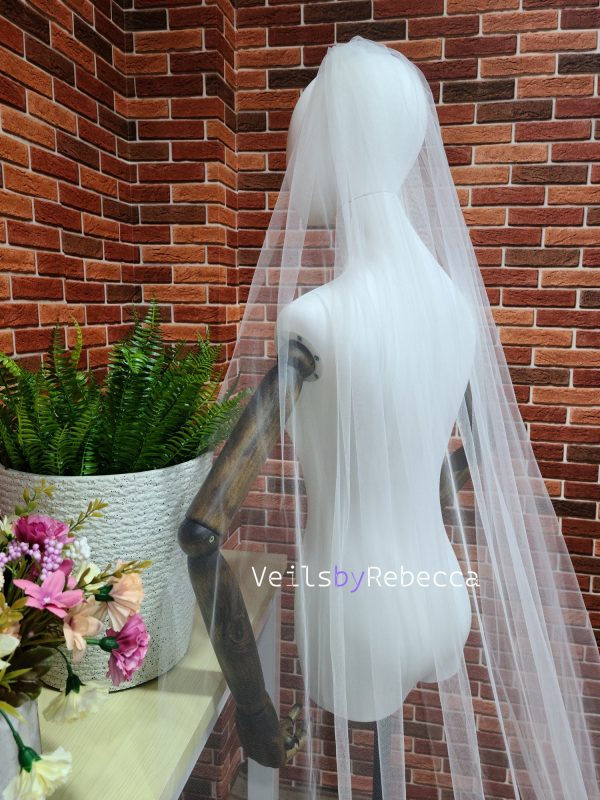 1 tier ivory soft tulle vintage lace bottom cathedral wedding veil S460 - Image 5
