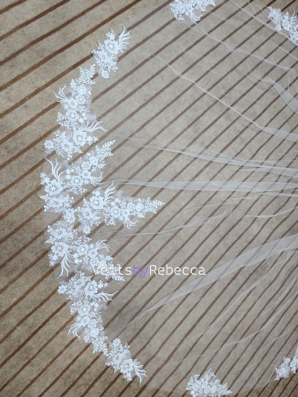 Il Fullxfull.5931887945 E6nq.jpg 1 tier ivory sparking scattered beading floral lace appliques cathedral wedding veil, long beading lace bridal veil S463 - Image 7