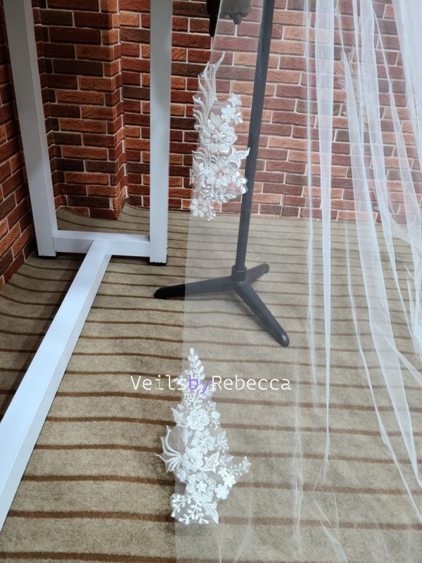 Il Fullxfull.5931887949 Glvq.jpg 1 tier ivory sparking scattered beading floral lace appliques cathedral wedding veil, long beading lace bridal veil S463 - Image 9