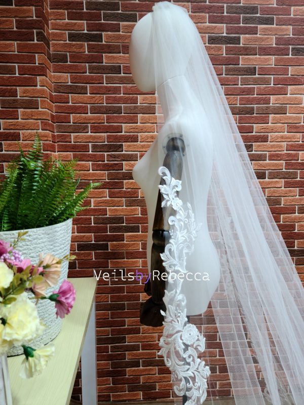 Il Fullxfull.5931928481 S640.jpg 1 tier ivory sparking sequins floral lace appliques cathedral wedding veil, long sequins lace bridal veil S461 - Image 4