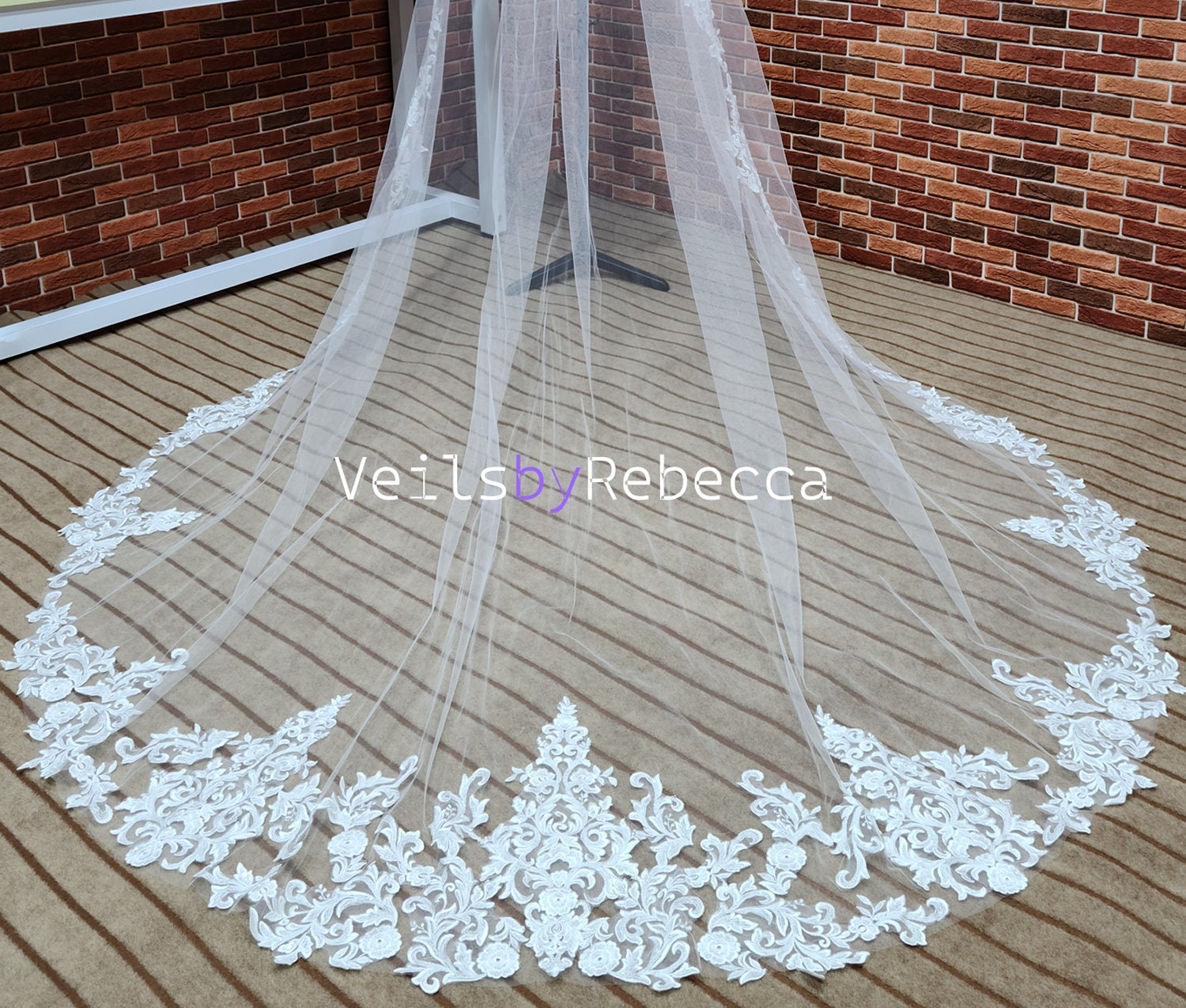 Il Fullxfull.5931930503 Dhkn.jpg 1 tier ivory sparking sequins floral lace appliques cathedral wedding veil, long sequins lace bridal veil S461 - Image 1
