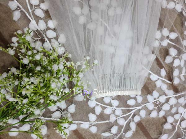 1 tier ivory soft tulle tree leaves lace bottom cathedral bridal wedding veil S464 - Image 5