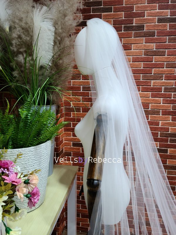 2024 new sequins ivory soft tulle embroidery lace bottom cathedral bridal wedding veil S462 - Image 5
