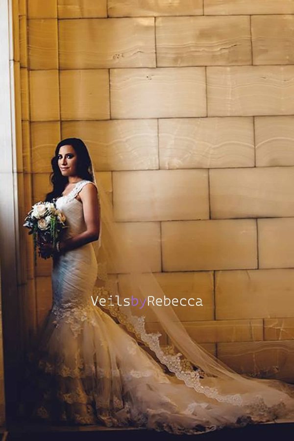 1 tier cathedral Mantilla Lace Veil,Lace 1st Communion Mantilla Veil in Cathedral, Catholic Lace Mantilla Wedding Veil Bridal Veil V657 - Image 5